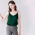 thumbnail image 3 of NeedBo Womens Silk Satin Tank Tops V Neck Camisole Sleeveless Blouses Basic Tank Shirt, Dark Green XL, 3 of 9