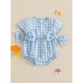 thumbnail image 3 of Baby Toddler Girls Romper, 3 6 12 18 Months Short Sleeve Crew Neck Plaid Bow Infant Bodysuit Summer Clothes, 3 of 9