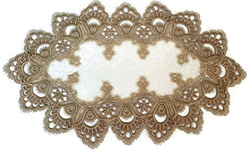 Doily Boutique Placemat or Doily European Gold Lace and Antique White Fabric, Size 27 x 13 inches