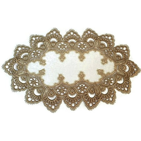 Doily Boutique Place Mat or Doily European Gold Lace and Antique White Fabric, Size 27 x 13 (Best Place To Sell Fabric)
