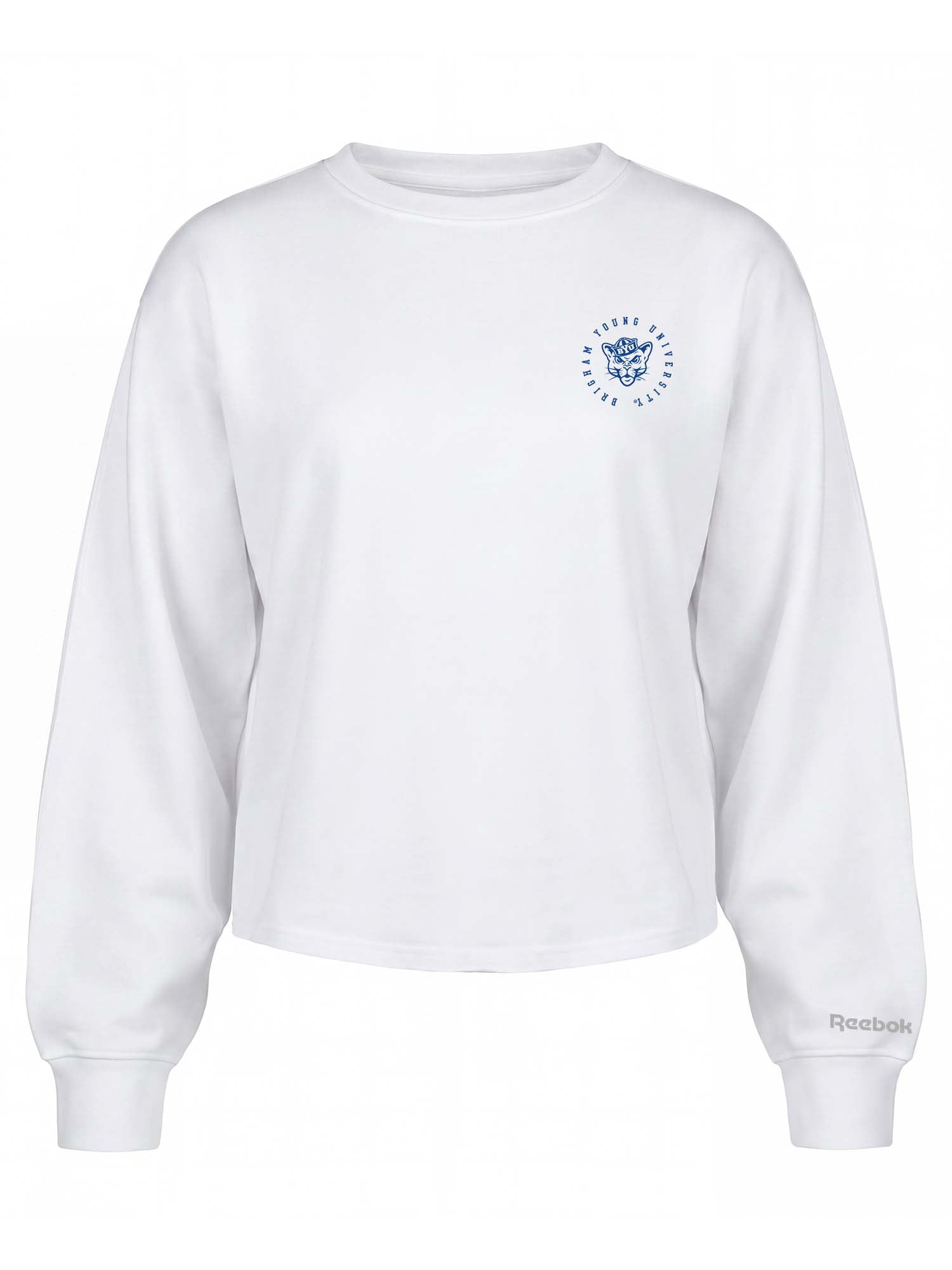 BYU Cougars Reebok Womens White Heavyweight Cotton Long Sleeve Pullover