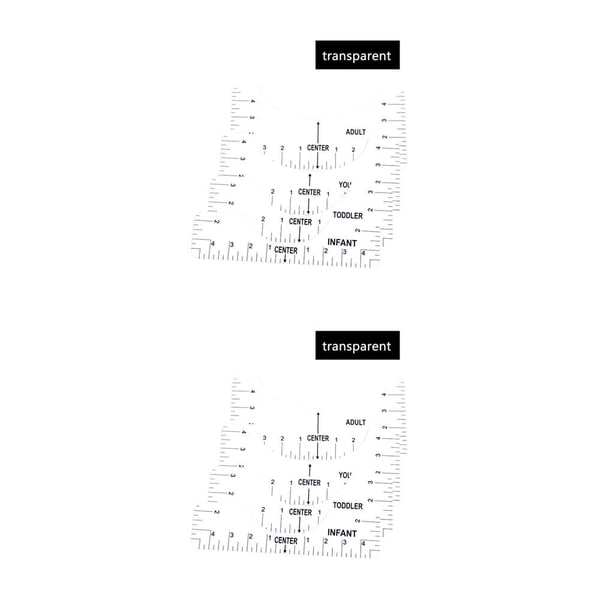 Bewildely Regla de alineación de camisetas de 4 Uds. Para guiar el diseño de camisetas, reglas de moda con tabla de tallas, herramientas de bordado de Transparente 2piezas Bewildely CBP156359
