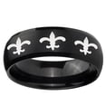 thumbnail image 2 of Multiple Fleur De Lis 8MM Dome Brush Black Polish Edge Tungsten Men Ring, 2 of 2