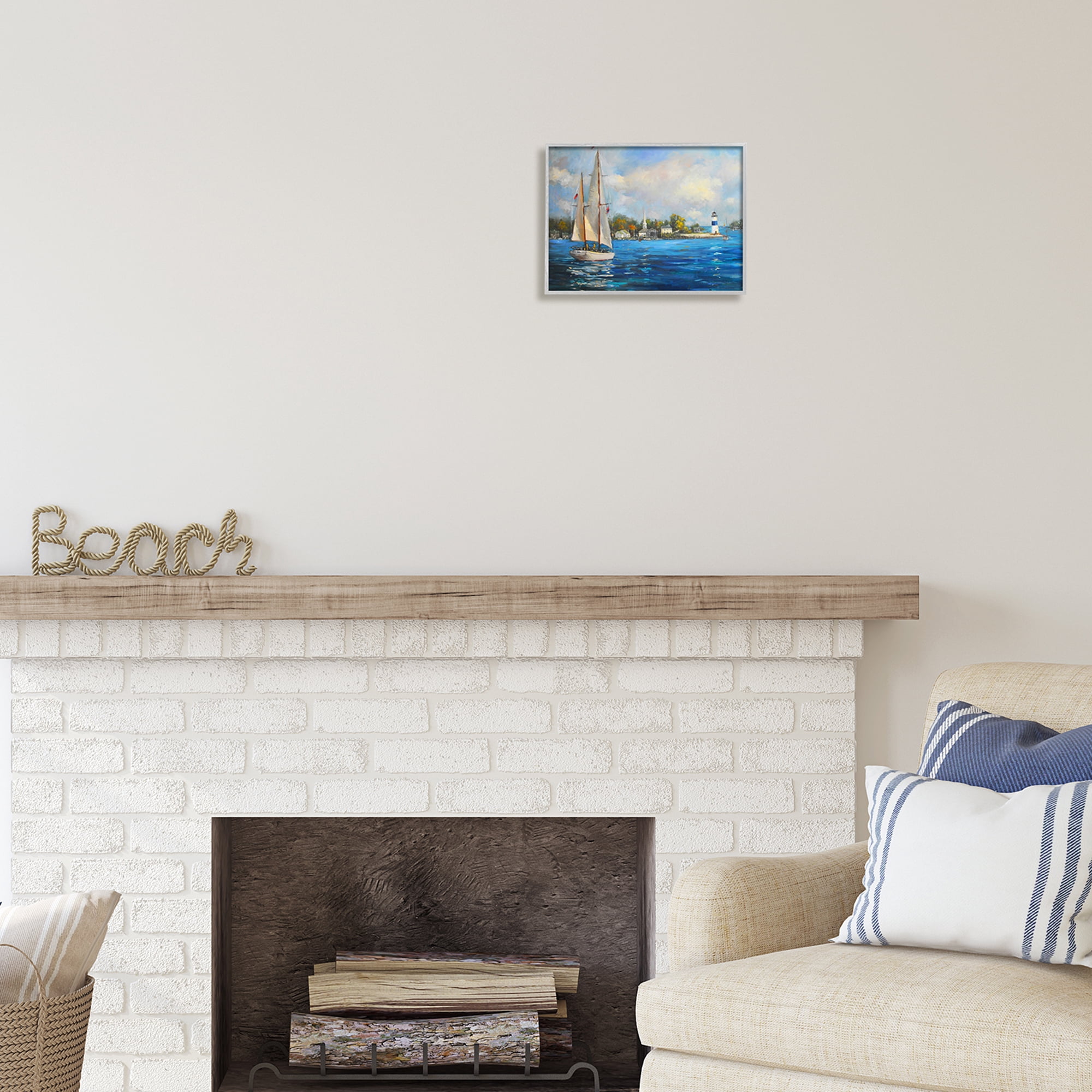 Stupell Industries Sailboats Ocean Landscape Transportation Painting Gray Framed Art Print Wall Art, 14 x 11