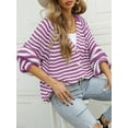 thumbnail image 4 of Womens Striped Sweater Coat Casual Long Sleeve Open Front Button Down Loose Knit Cardigan Fall Purple XL, 4 of 8