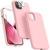 Silicone Case Designed for Apple iPhone 13 Mini Liquid Silicone Case, 3 in 1 Bundle Phone Case with Clear Tempered Glass and Camera Lens Shockproof Case for Apple iPhone 13 Mini,Light Pink