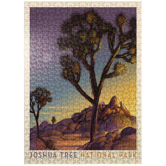 MyPuzzle - Joshua Tree National Park: Into The Evening, Vintage Poster - Premium 500 Piece Jigsaw Puzzle for Adults