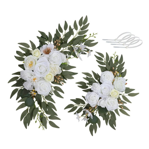 Flores para arco de boda, letreros de bienvenida para boda, decoraciones florales, fondo de estilo rústico Blanco