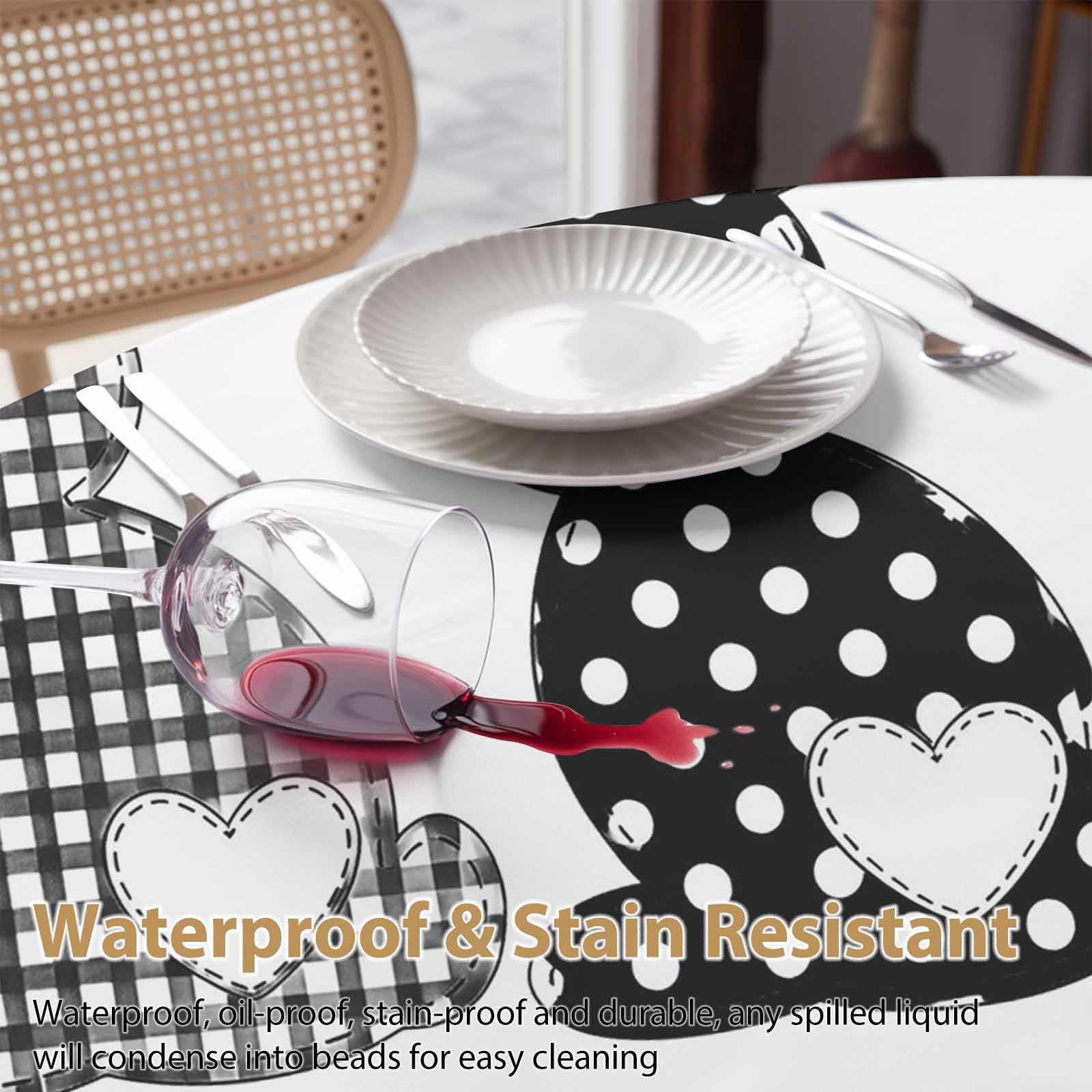 Round Tablecloth Happy Easter Waterproof Oil Proof Polyester Table Cloth Cover Decor for Home Dining Outdoor,Patio,Parties, 54" Dia. Easter Bunny Tails Black White