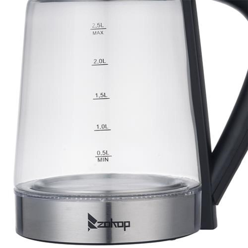 110V 1200W 2.6Qt Electric Kettle with Striking Blue Glass, Blue LED Light, Auto Shut-Off & Boil-Dry Protection, Fast Boiling Hot Water Kettle for Tea, Coffee, US Plug