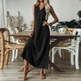 thumbnail image 4 of Tianiyouqing Women Linen Dresses Zip Up V Neck Elegant Office Tank Dresses Sleeveless Flowy Loose Vacation Sundresses Black S, 4 of 8