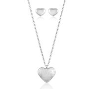 ELYA Women's Engraved Heart Shaped Necklace and Earrings Jewelry Set