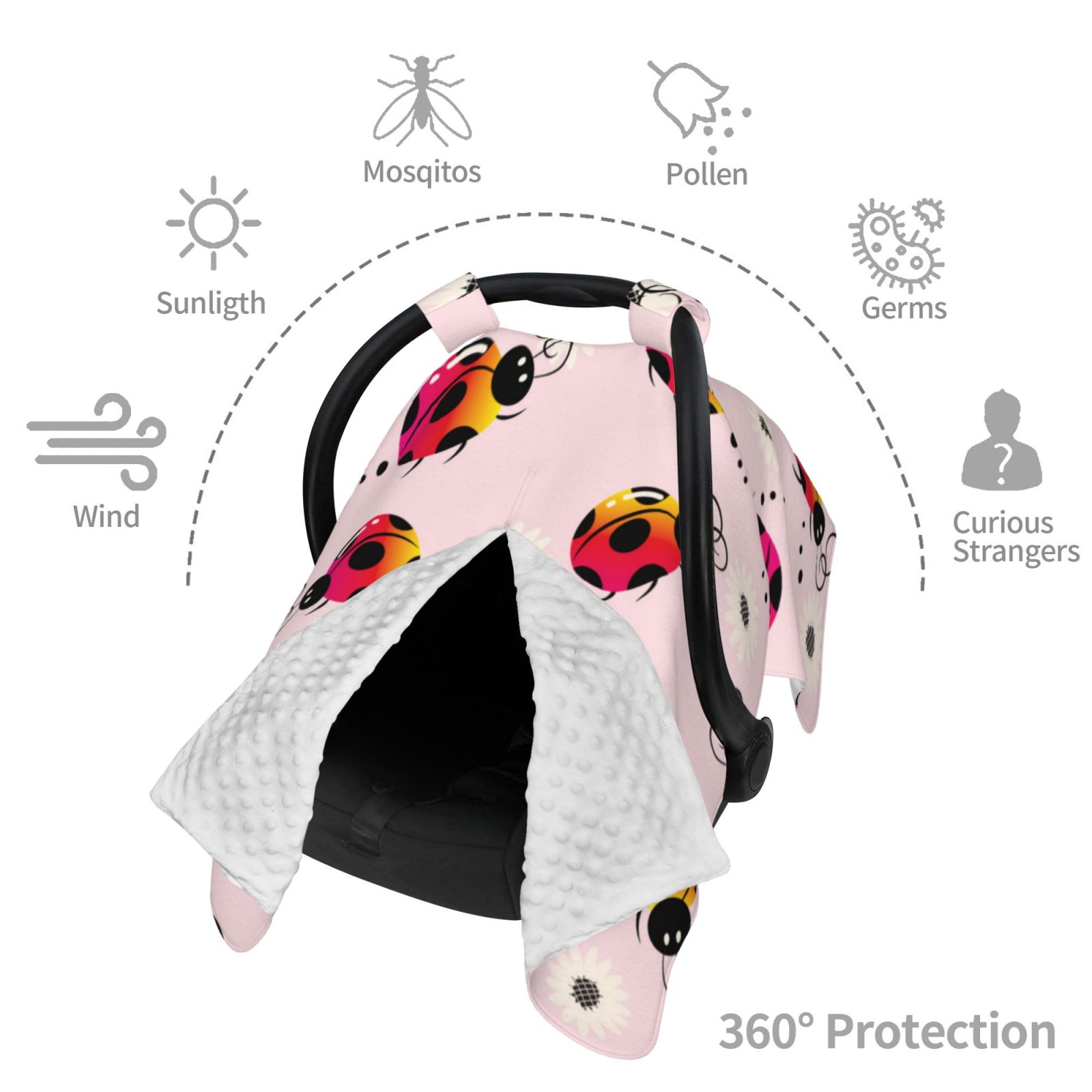 Car Seat Cover Baby - Ladybugs And Flower Breathable Infant Car Seat Cover for Baby Carseat, Lightweight Comfort Baby Essentials Must Haves Newborn Stuff for Girl Boy