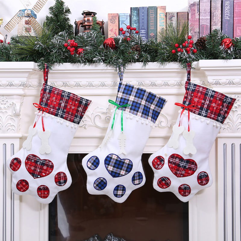 Christmas Stocking Animal Pet Cat Paw Gift Bag Xmas Hanging Candy Bags Decor 