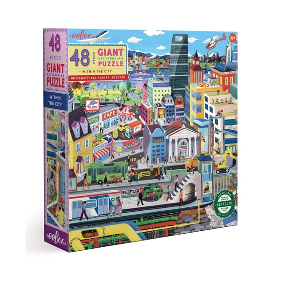eeBoo Within the City 48 Piece Giant Floor Jigsaw Puzzle, 30" x 24" Puzzle, Ages 4 and Up