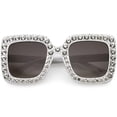 thumbnail image 1 of Designer Oversize Square Sunglasses Crystal Rhinestone Gradient Lens 52mm (White / Lavender), 1 of 4