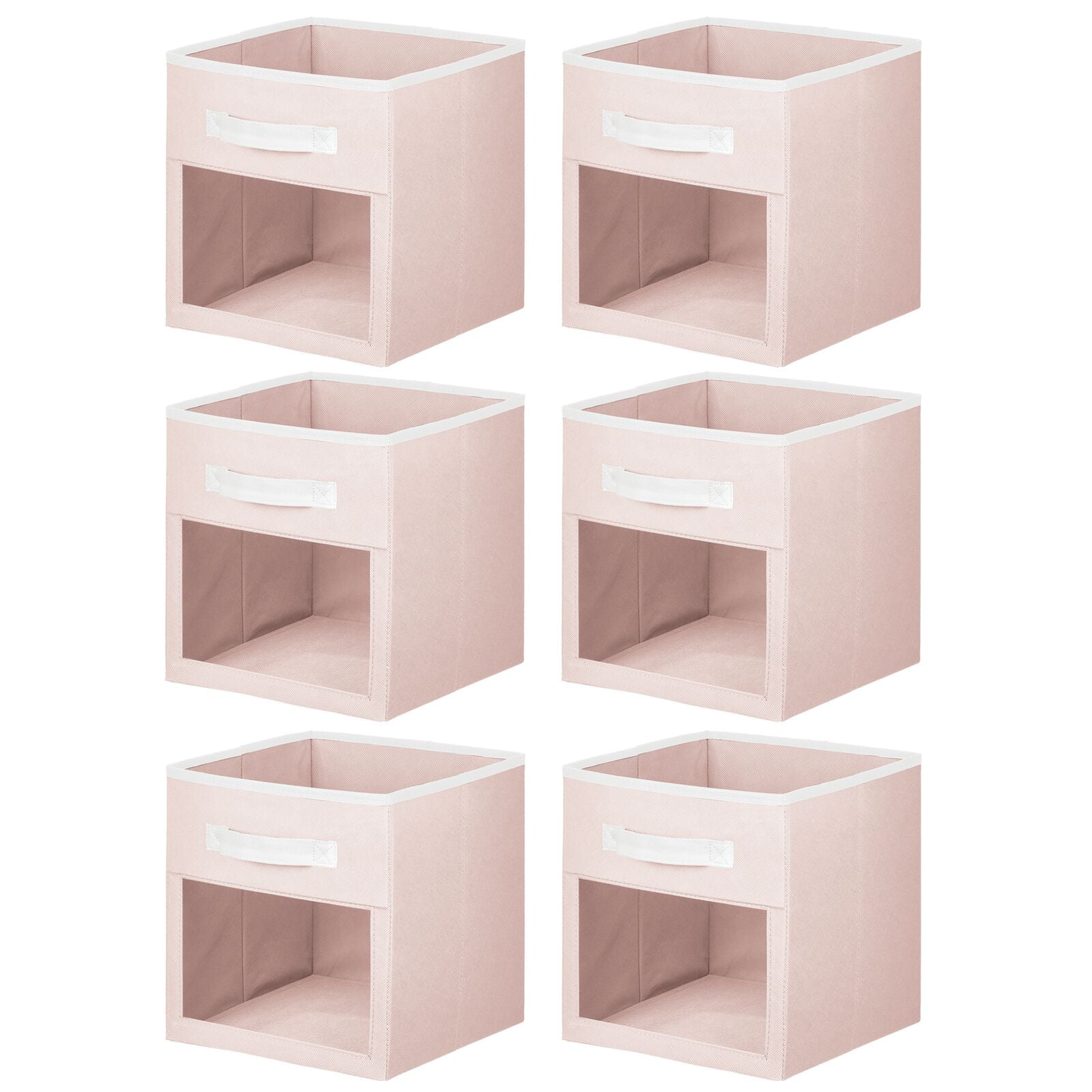 Handle Storage for Baby Child/Kids Room Toy Room Shelf 12.75 High 2 Pack mDesign Soft Fabric Closet Storage Organizer Cube Bin Box Nursery Light Pink/White Polka Dots Furniture Units