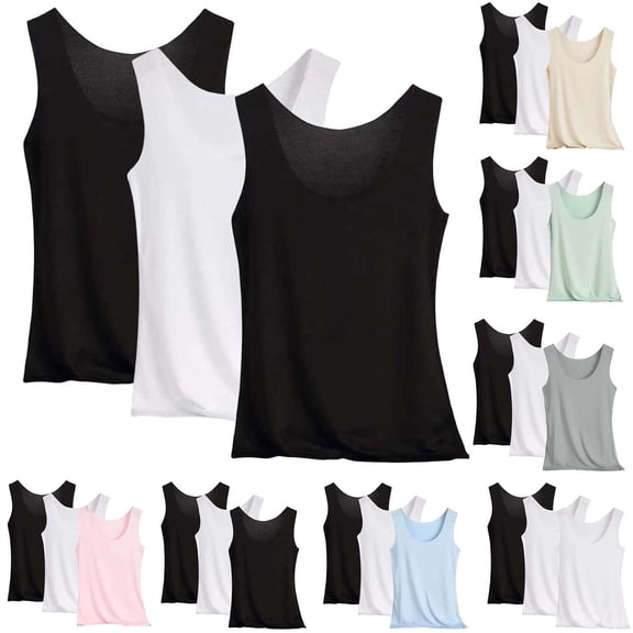 Xaqiouau 3 Pack Tank Tops for Women Basic Solid Color U Neck Sleeveless Tops Soft Casual Undershirts Layering Shirts Sleepwear