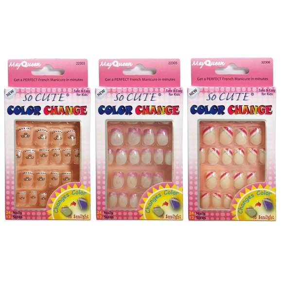 Beautia Paquete de 3 72 puntas So Cute Junior que cambian de color para uñas bajo el sol, pegatinas para uñas para niños (patrón 4)