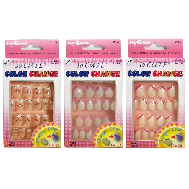 Beautia Paquete de 3 72 puntas So Cute Junior que cambian de color para uñas bajo el sol, pegatinas para uñas para niños (patrón 4)