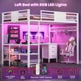 thumbnail image 4 of Afuhokles Loft Full Size Bed with Desk, LED Lights and Charging Station, Metal Loft Bed Frame with Fabric Drawers and Shelves, White, 4 of 9