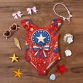 thumbnail image 6 of Swimsuit for Kids Girls Size 10-12 One Piece Swimsuit Summer 1776 American Flag Stars Striped Swimsuits Swimming Flutter Sleeve Beach Vacation Happy Festival Girls Bathing Suit Vermilion 7-8 Years, 6 of 7
