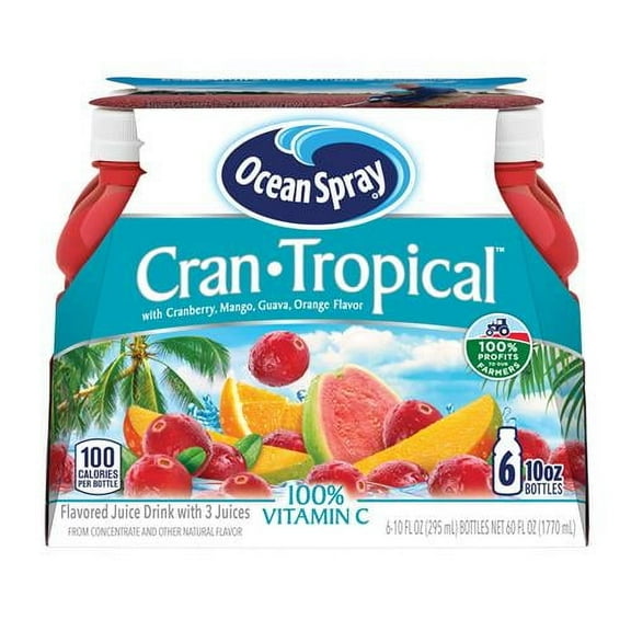 Ocean Spray Cran-Tropical Cranberry Tropical Juice Drinks, 10 Fl Oz Bottles, 6 Count (Pack Of 1) - Pack of 2