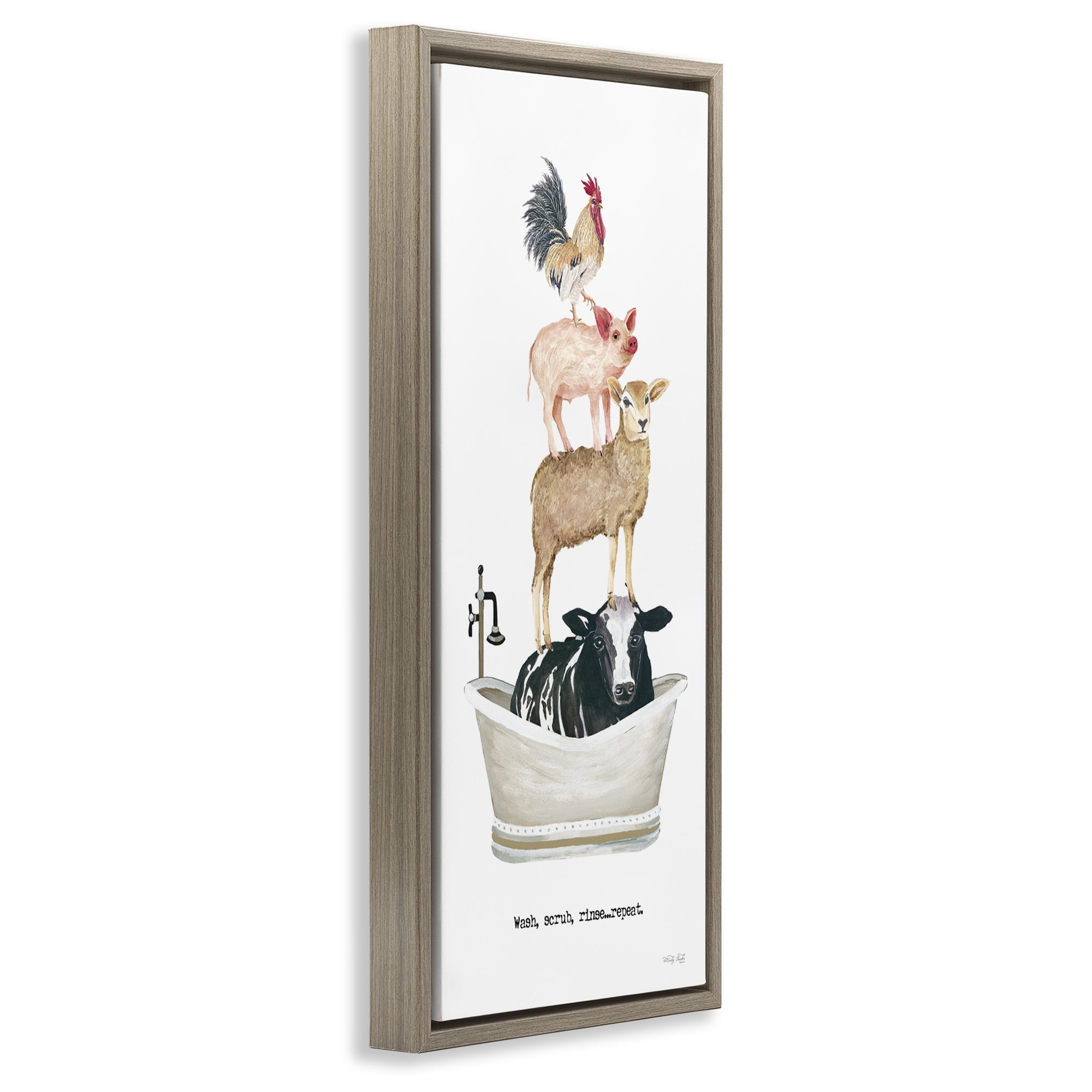 Stupell Industries Wash Scrub Rinse Animals Animals & Insects Painting Brown Floater Framed Canvas Art Print Wall Art, 11 x 25