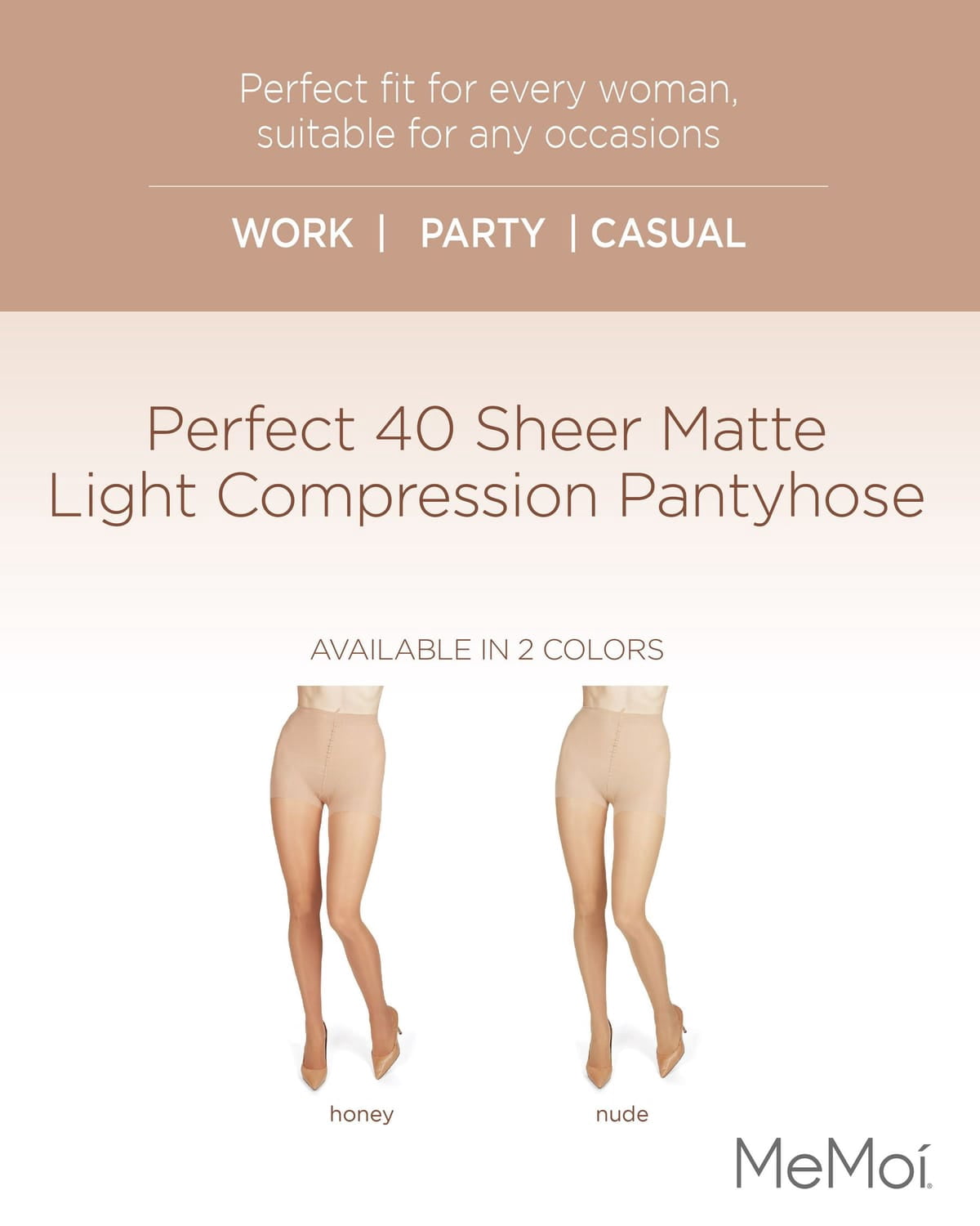 MeMoi Perfect 40 Sheer Matte Light Compression Pantyhose - Womens - Female (Small, Honey)