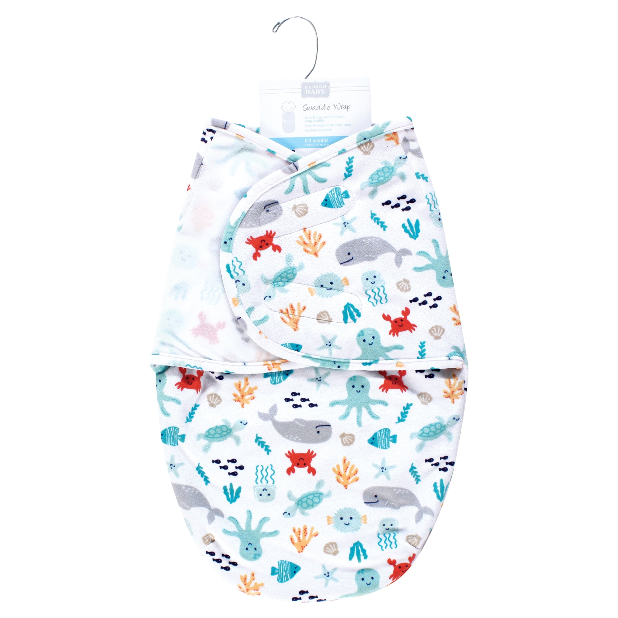 Hudson Baby Infant Boy Plush Faux Fur Swaddle Wrap, Sea Characters, 0-3 Months