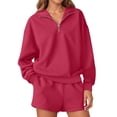 thumbnail image 3 of SGMVNU Fall Outfits for Women 2025 Fashion Quarter Zipper Sweatshirt Pullover and Shorts Set Sweatsuits 2 Piece Tracksuit(Hot Pink, L), 3 of 9