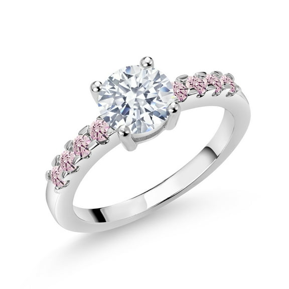 Gem Stone King Pink and White Zirconia CZ Engagement Anniversary Promise Ring for Women (1.14 Cttw, Gemstone, Round 6MM, Size 8)