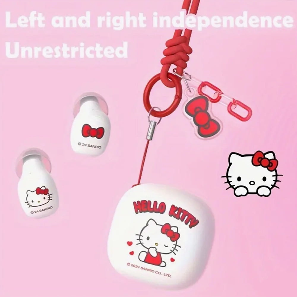 New Cartoon Kitty Wireless Bluetooth Earphones, Noise-Canceling In-Ear Mini Earphones, Lanyard Portable Sports Earphones