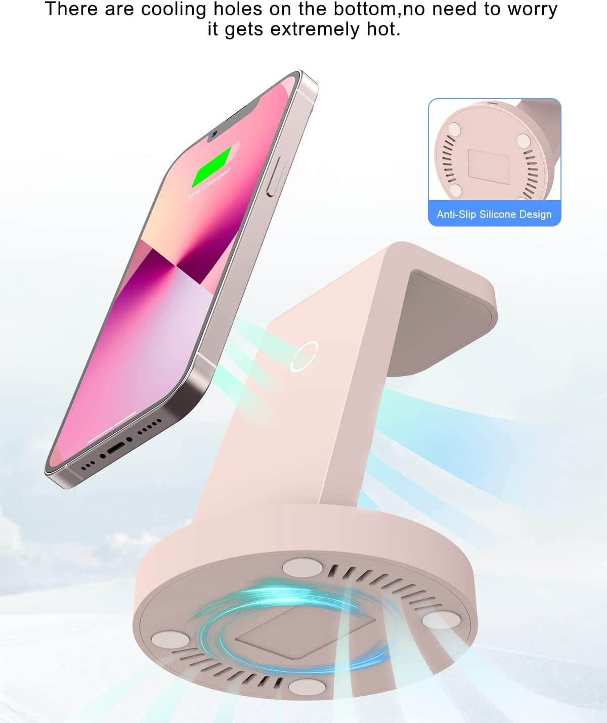 ETEPEHI Wireless Charging Station: 3 in 1 Wireless Charger Compatible for iPhone iWatch Airpods -Pink