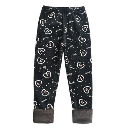Girls Thermal Leggings for Cold Weather with Cute Heart Leopard Print Designs Soft Lined Base Layer Tights for Girls Winter Outdoor Activities and Everyday Wear