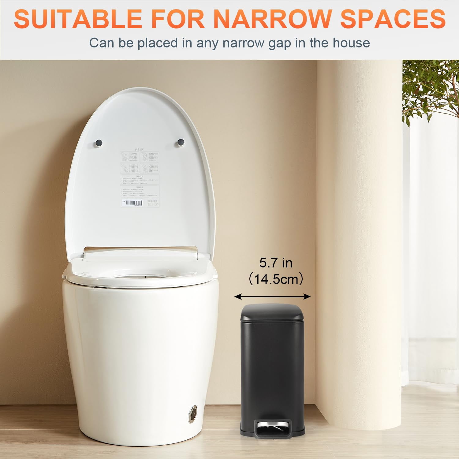 YRLLENSDAN Small Bathroom Trash Can with Lid, Step Trash Can with Foot Pedal, Stainless Steel Small Garbage Can for Bedroom Kitchen Office Dorm, Black 2 Pack