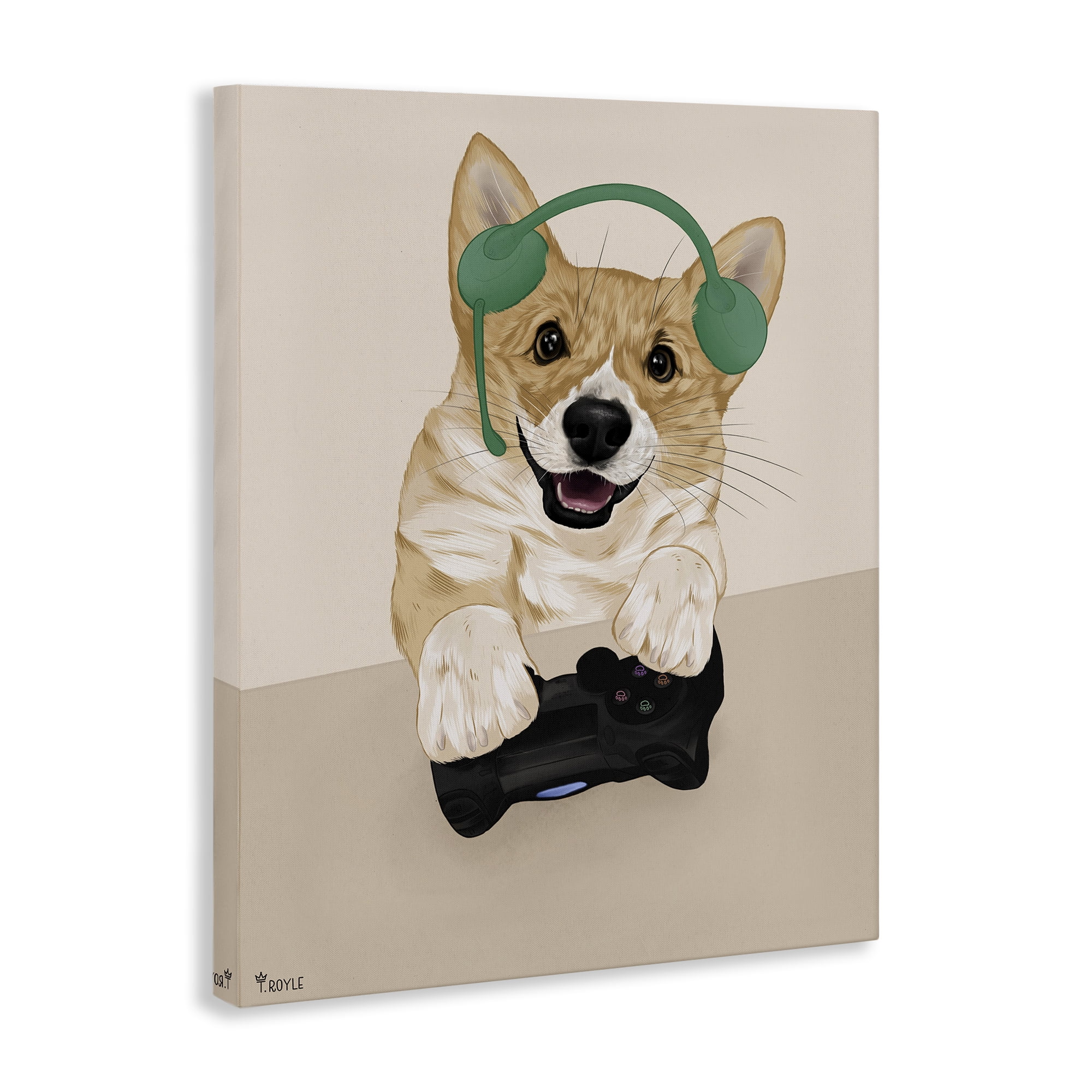 Stupell Industries Happy Gamer Dog Animals & Insects Painting Gallery Wrapped Canvas Art Print Wall Art, 36 x 48