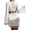 thumbnail image 2 of Biekopu Women 4 Pieces Swimsuit Outfits Halter Neck Padded Bra Thong Bottoms Long Sleeve Strappy Front Cover-Ups Tassel Sarongs Bikini, 2 of 6