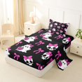 thumbnail image 2 of Feelyou Halloween Ghost Bow Twin Sheets, Skull Pumpkin Bedding, Black Hot Pink, 3pcs, 1 Flat Sheet, 1 Fitted Sheet and 1 Pillowcase, 2 of 5