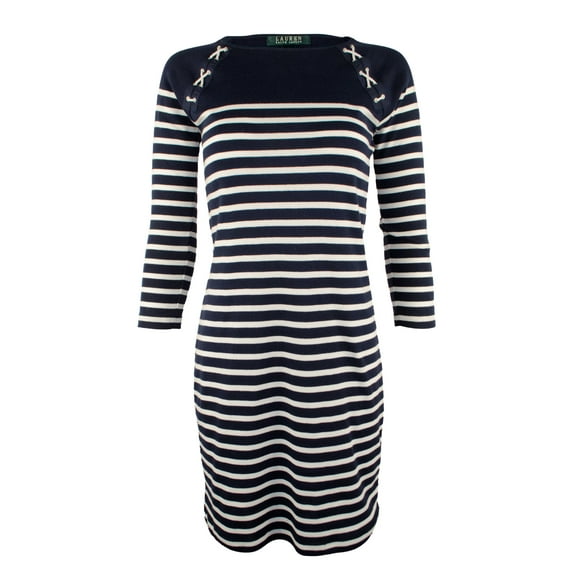 Women's Lace Up Shoulder Striped Dress-NW-XL
