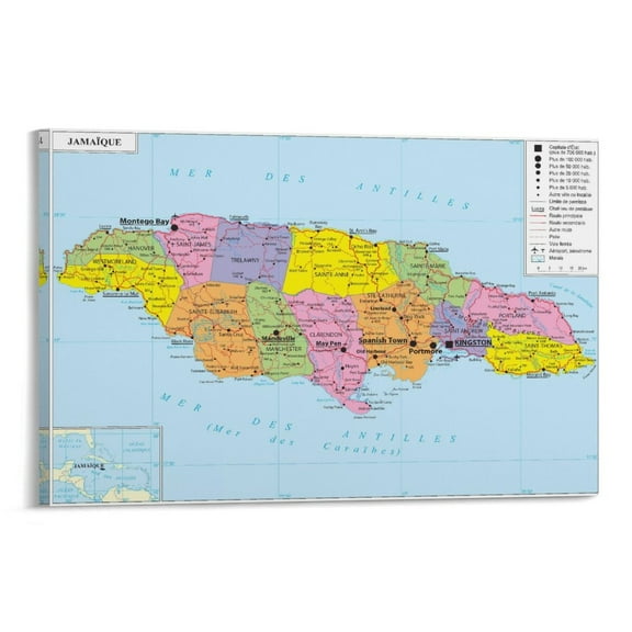 Jamaica Map Posters Poster Decorative Painting Canvas Wall Art Living Room Posters Bedroom Painting 12x18inch(30x45cm)