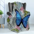 thumbnail image 4 of Vintage Soft Flannel Fleece Throw Blanket, Roses Butterfly and Pearl Images on Denim Look Background Feminine Roamantic Art, Cozy Plush for Indoor and Outdoor Use, 70" x 90", Multicolor, by Ambesonne, 4 of 5