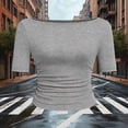 thumbnail image 2 of Lmnyox Womens Short Sleeve Shirt Slim Fashion Boat Neck Solid T Shirt Summer Trendy Side Ruched Going Out Tops, 2 of 4