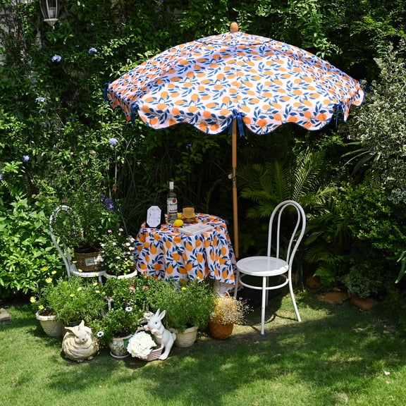 LAGarden Our Beach Portable Umbrella for Sand Beech Wood Pole Carry Bag with Printed Lemon Tree Cute Garden Parasol