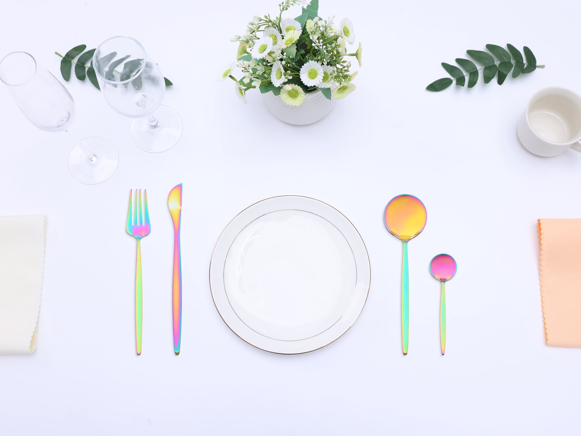 Unique Bargains 24 Pieces Silverware Set Stainless Steel Flatware Colorful