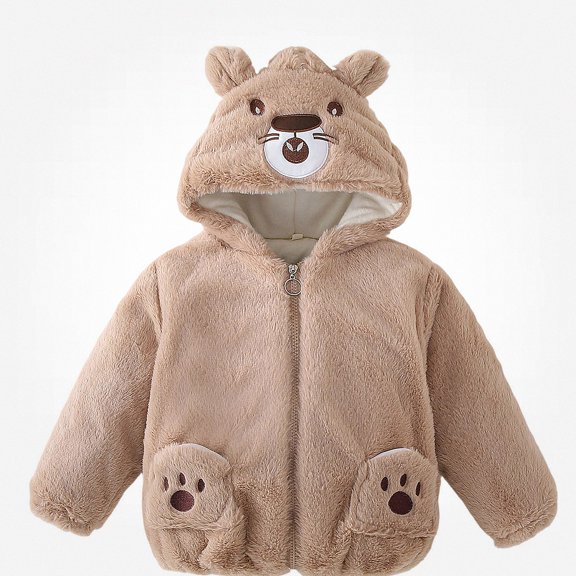 DJDLJWCJ Girls Winter Fleece Lined Jacket with Bear Ear Soft Comforty Full Zipper Warm Coat Khaki Size 6M