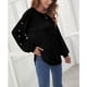 thumbnail image 4 of Camiseta de manga larga negra para mujer, cuello redondo, corte holgado, tejido suave y transpirable, talla XL, 4 of 8