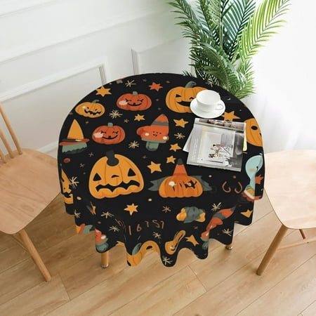 

ZICANCN Round Table Cloths 60 Inch Evil Horror Spooky Pumpkin Table Cover Waterproof Washable Outdoor Picnic Tablecloth