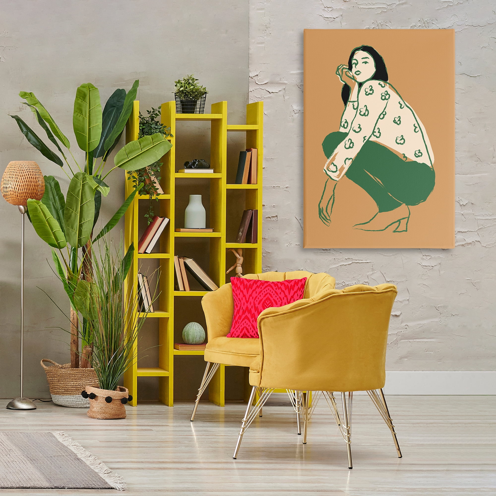 Stupell Industries Fashion Girl Kneeling Novelty Painting Gallery Wrapped Canvas Art Print Wall Art, 30 x 45