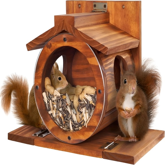 ACDANC Wood Squirrel Feeder,Squirrel Feeders for Outside Winter,Wooden Chipmunk Feeder for Corn,Peanuts,Sturdy Box Easy Fill with the Roof Can Be Opened